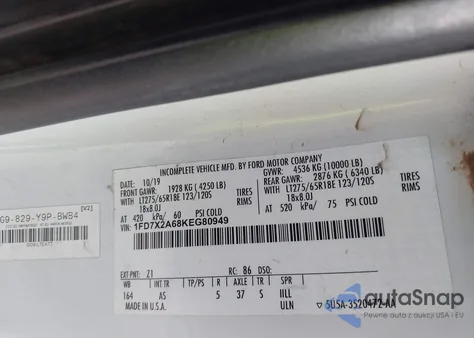 2019 Ford F-250 Xl из США, поврежденный, VIN 1FD7X2A68KEG80949